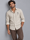 Oatmeal Pure Linen with Minimalist Floral Sketch Shirt
