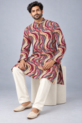 Men's Burgundy & Earthy Ripple Print Sequin Kurta