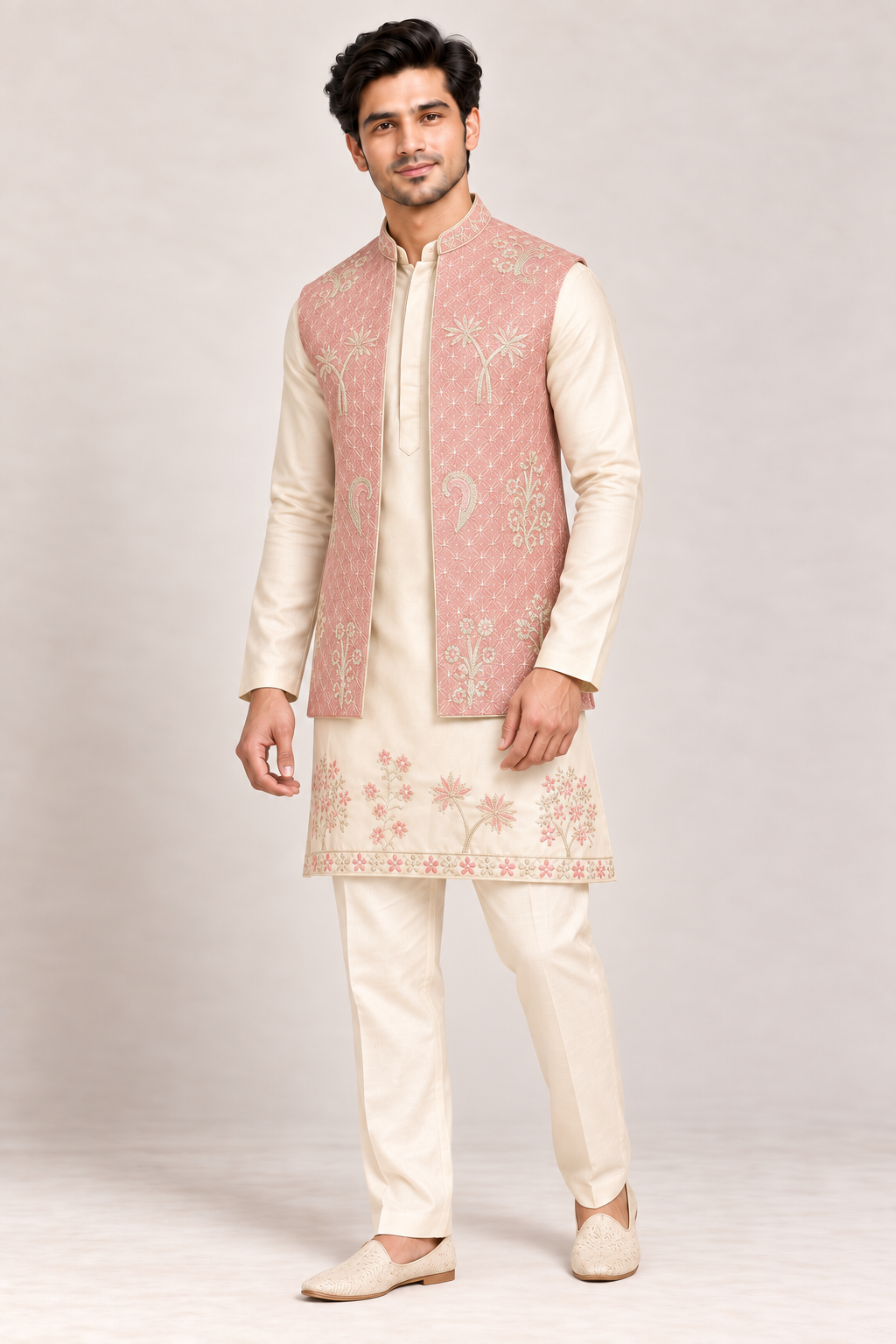 Subtle Elegance: The Blush & Ivory Kurta Bundi Set