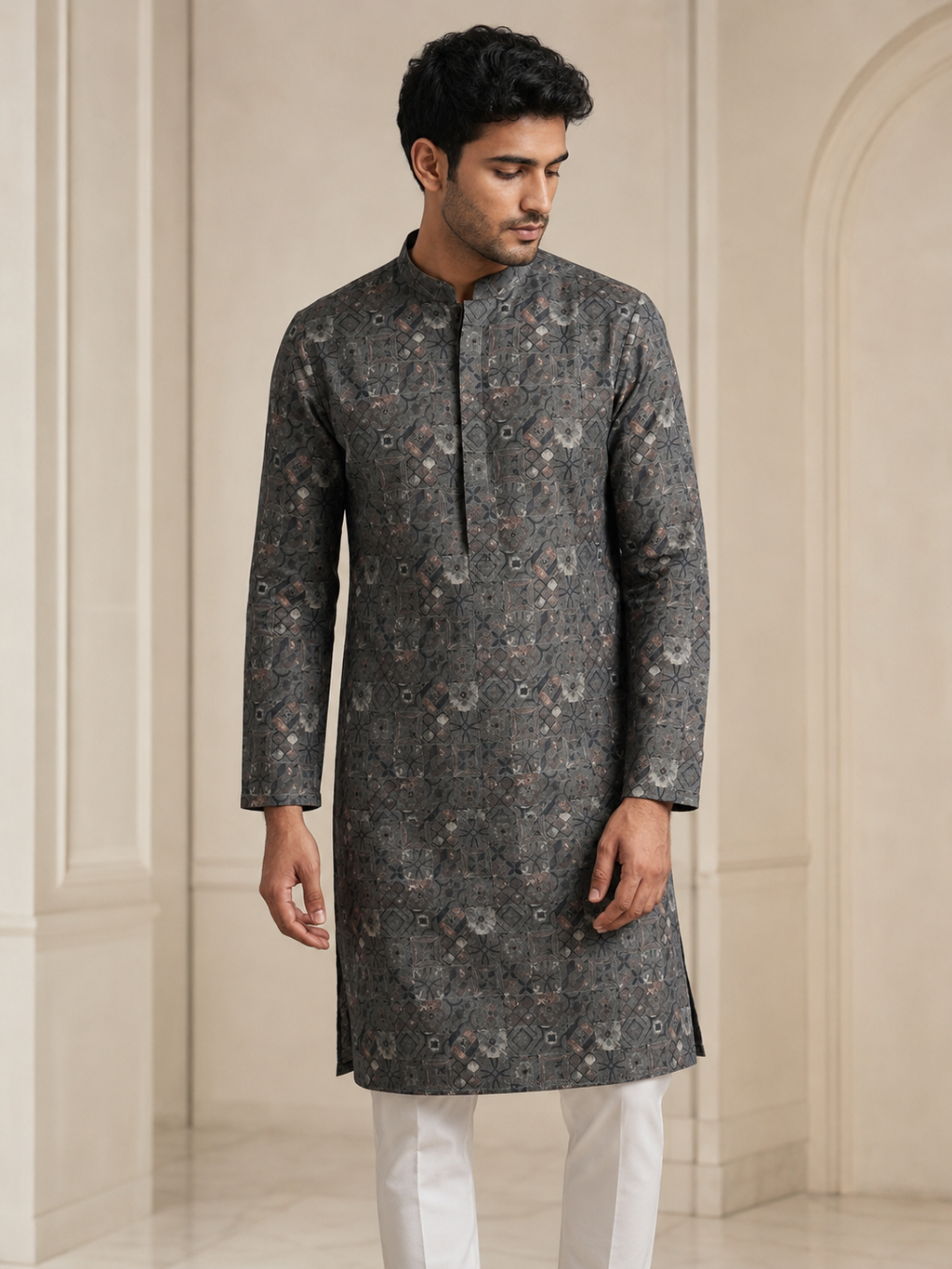 Midnight Grey Print Kurta