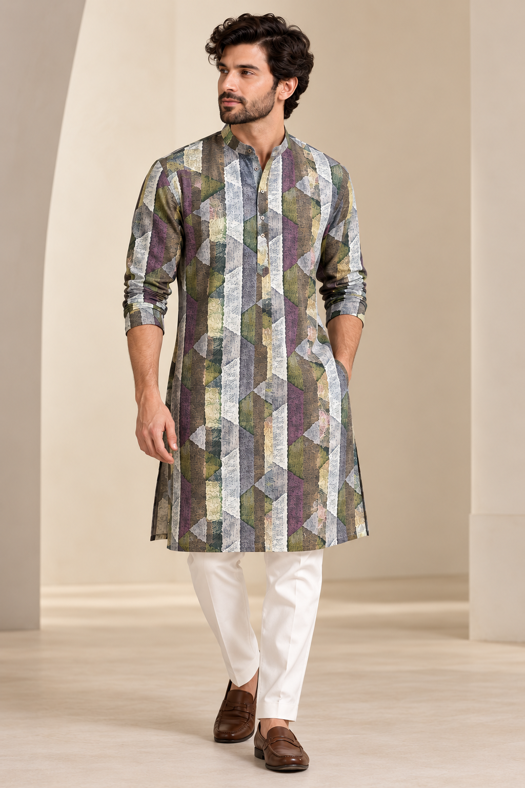 Earthy Mosaic Printed Cotton Kurta