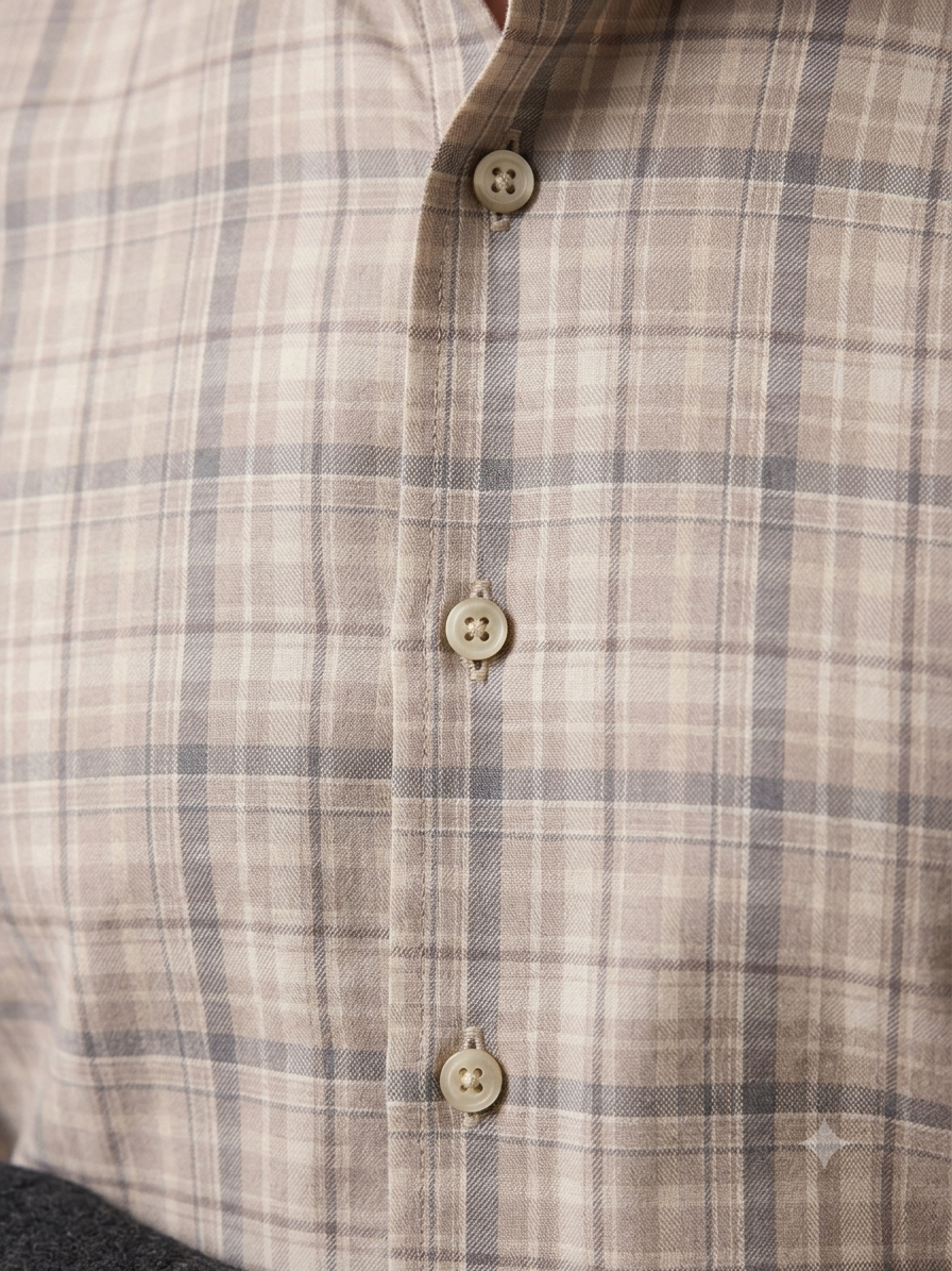 Classic Beige & Grey Plaid Dress Shirt