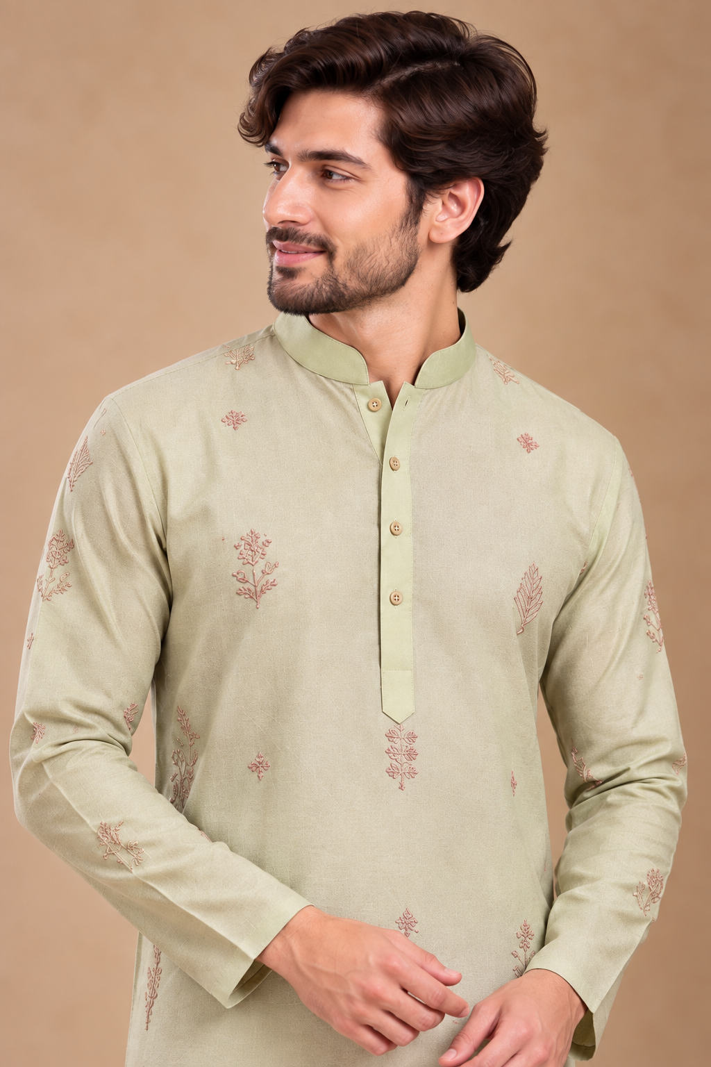 Pale Mint Kurta with Traditional Hem Motif