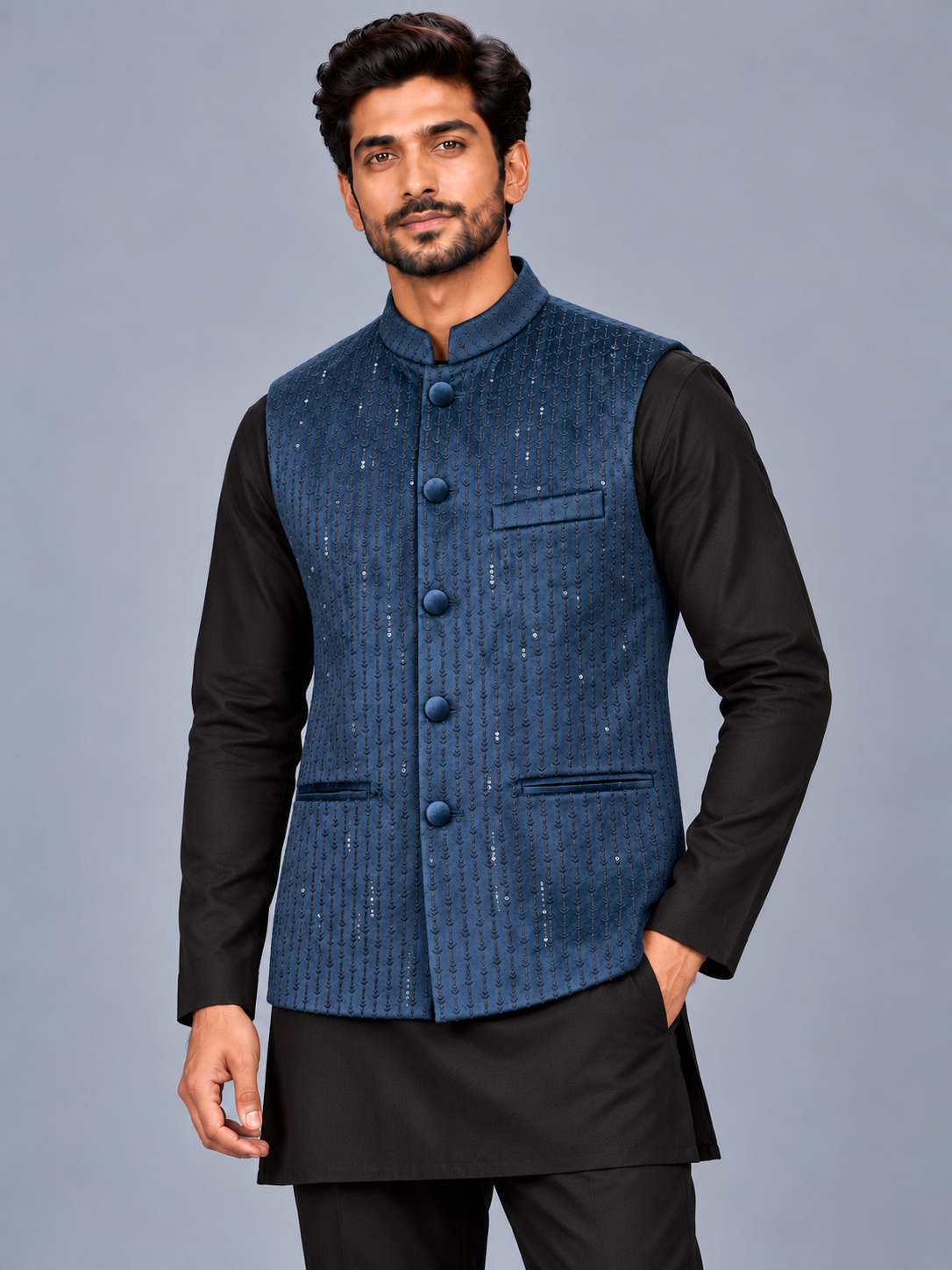 Royal Blue Rain-Drop Velvet Jacket