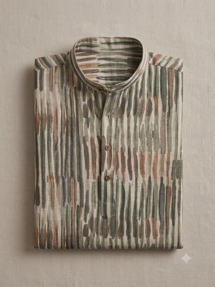 Rustic Linear Print Linen Kurta