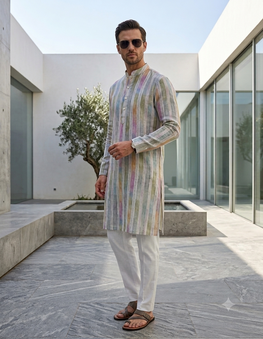 Light Multicolor Brushstroke Kurta