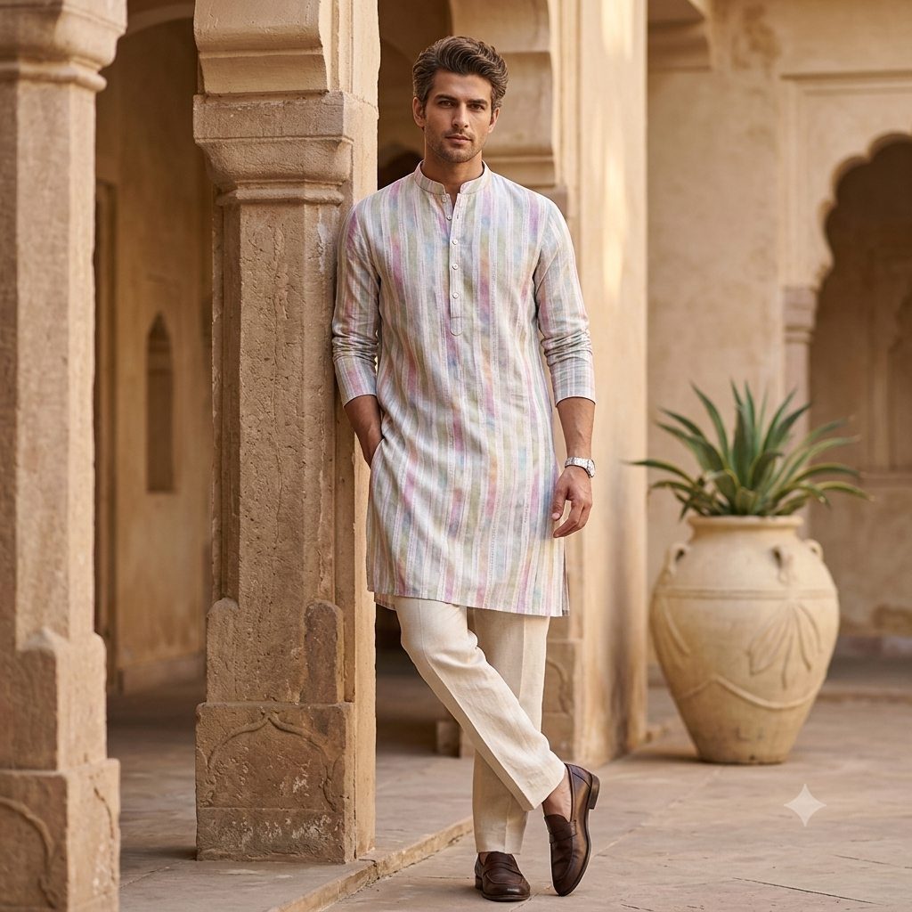 Light Multicolor Brushstroke Kurta