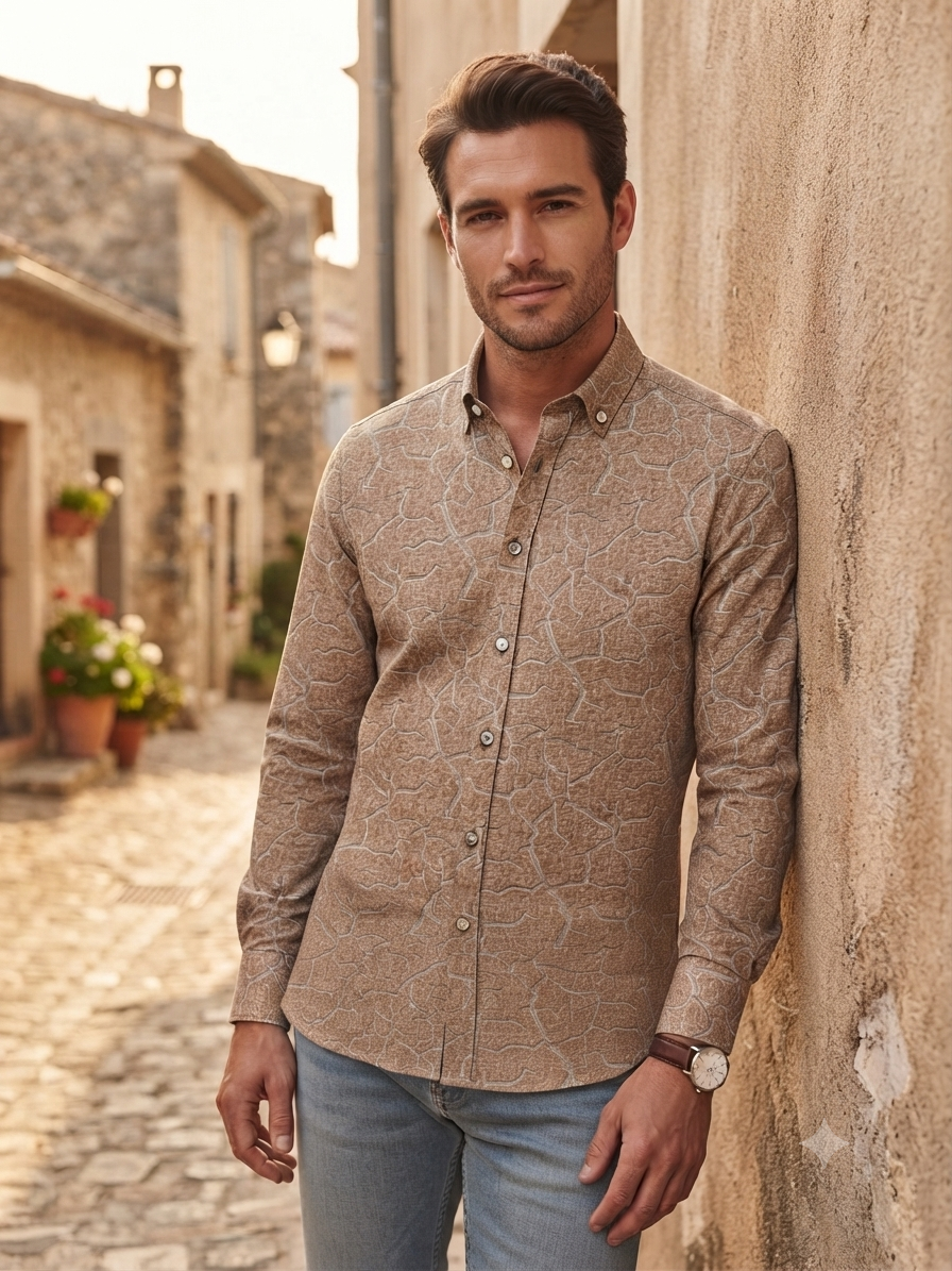 Earth-Tone Abstract Print Shirt