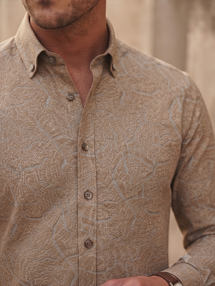 Earth-Tone Abstract Print Shirt