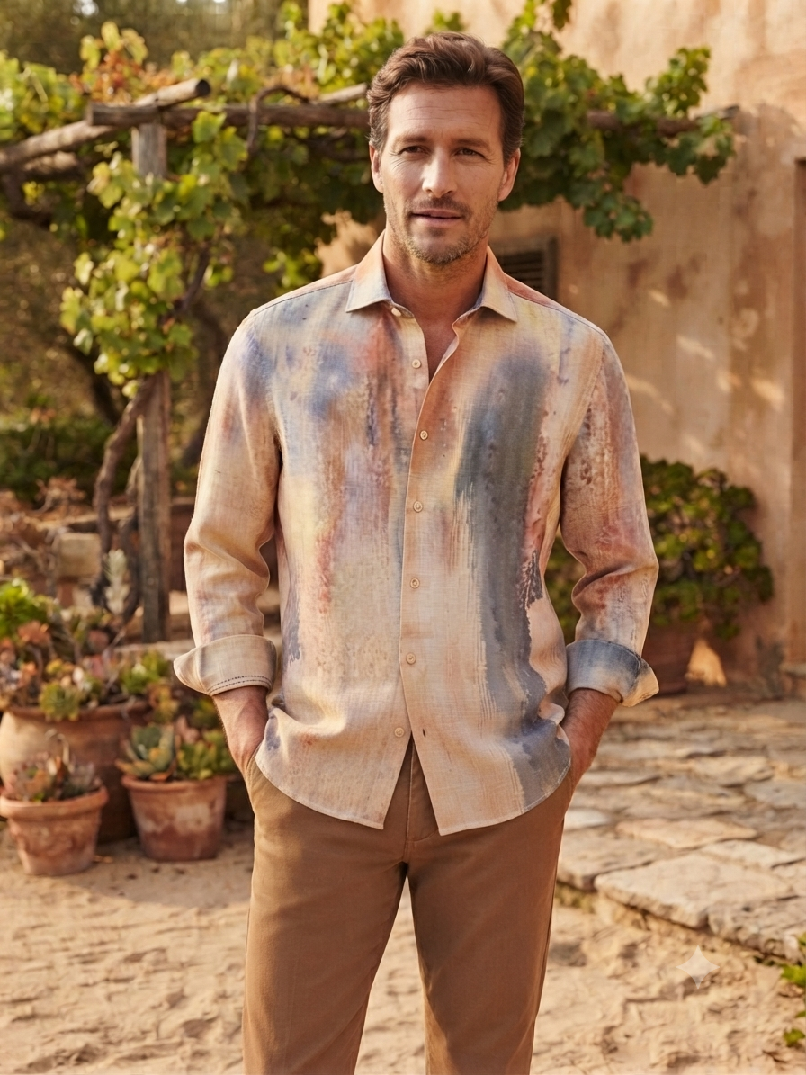 Tuscan Watercolor Linen Shirt