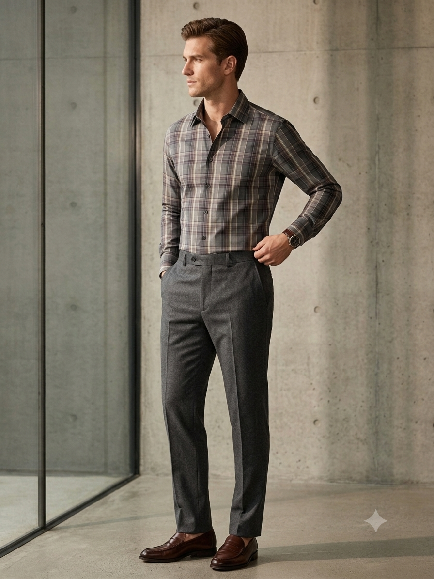 Classic Slate Check Cotton Men's Shirt