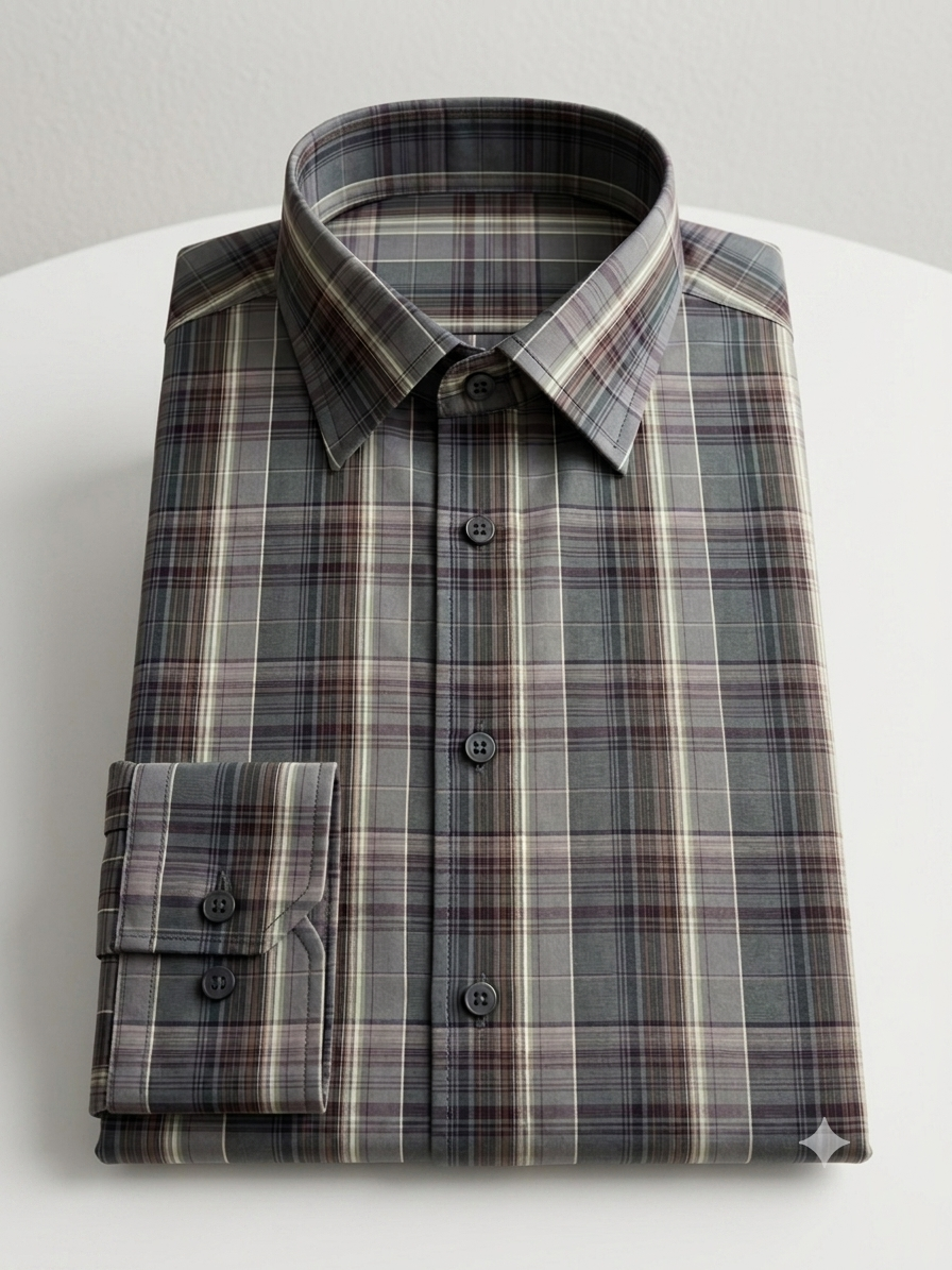 Classic Slate Check Cotton Men's Shirt