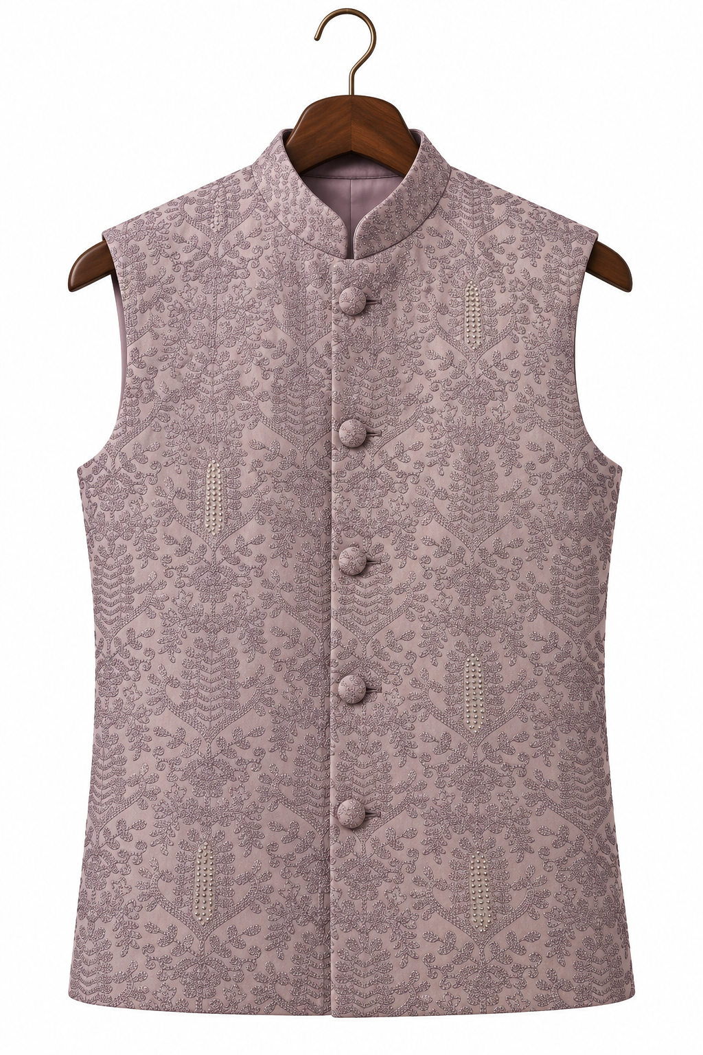Vintage Rose Botanical Embroidered Nehru Vest