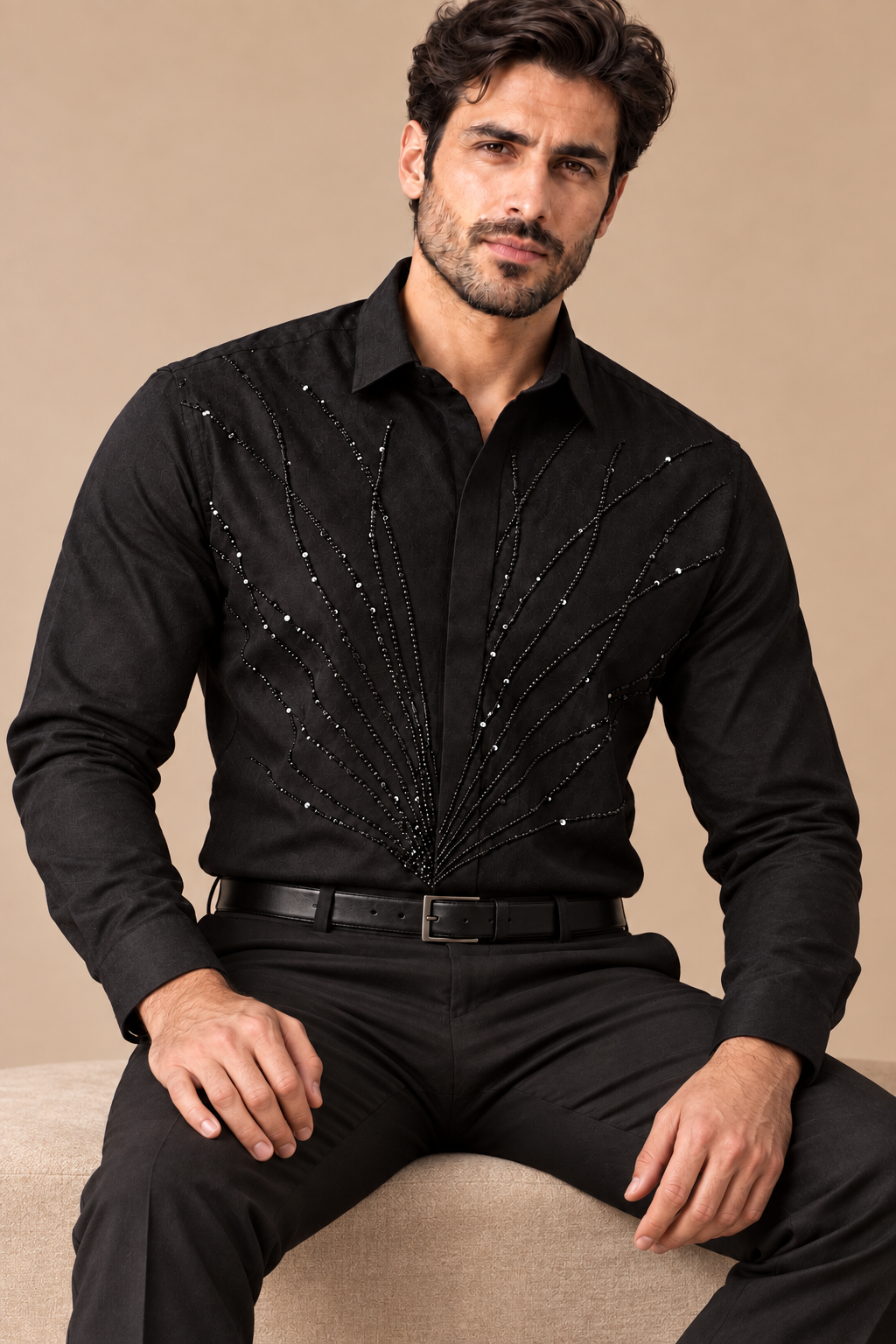Jet Black Embellished Party Shirt