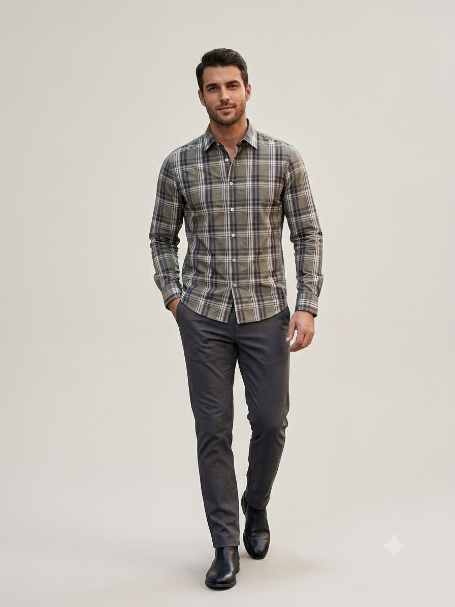 Earthy Olive Tartan Check Shirt