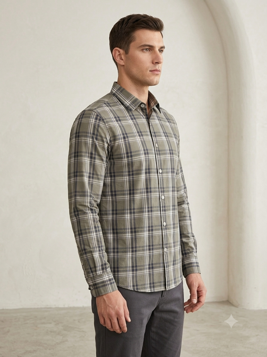 Earthy Olive Tartan Check Shirt