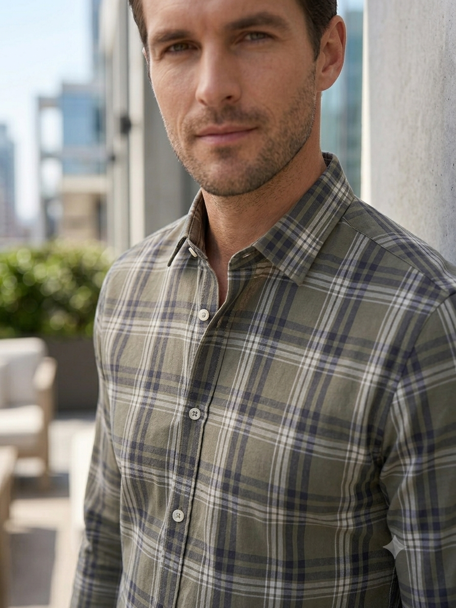 Earthy Olive Tartan Check Shirt