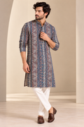 Navy Blue & Maroon Ethnic Printed Cotton Kurta