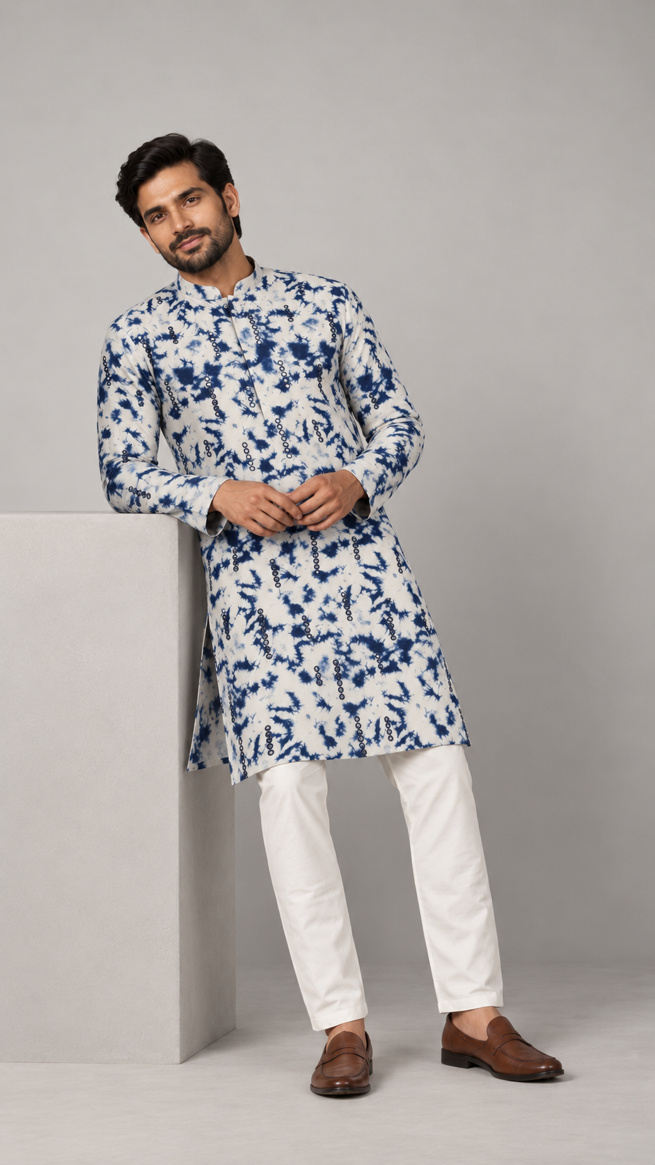 Indigo Splash Tie-Dye Mirror Work Kurta