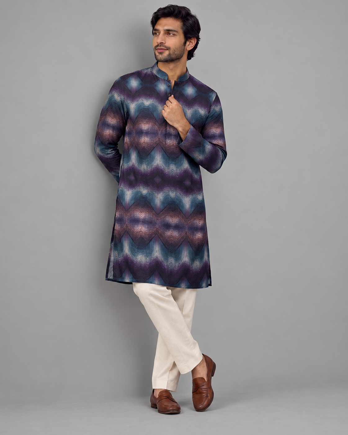 Midnight Chevron Ombre Printed Kurta