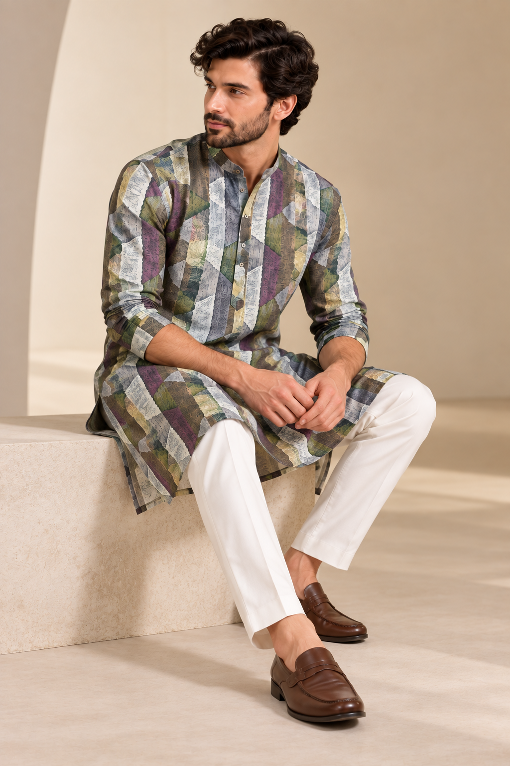 Earthy Mosaic Printed Cotton Kurta