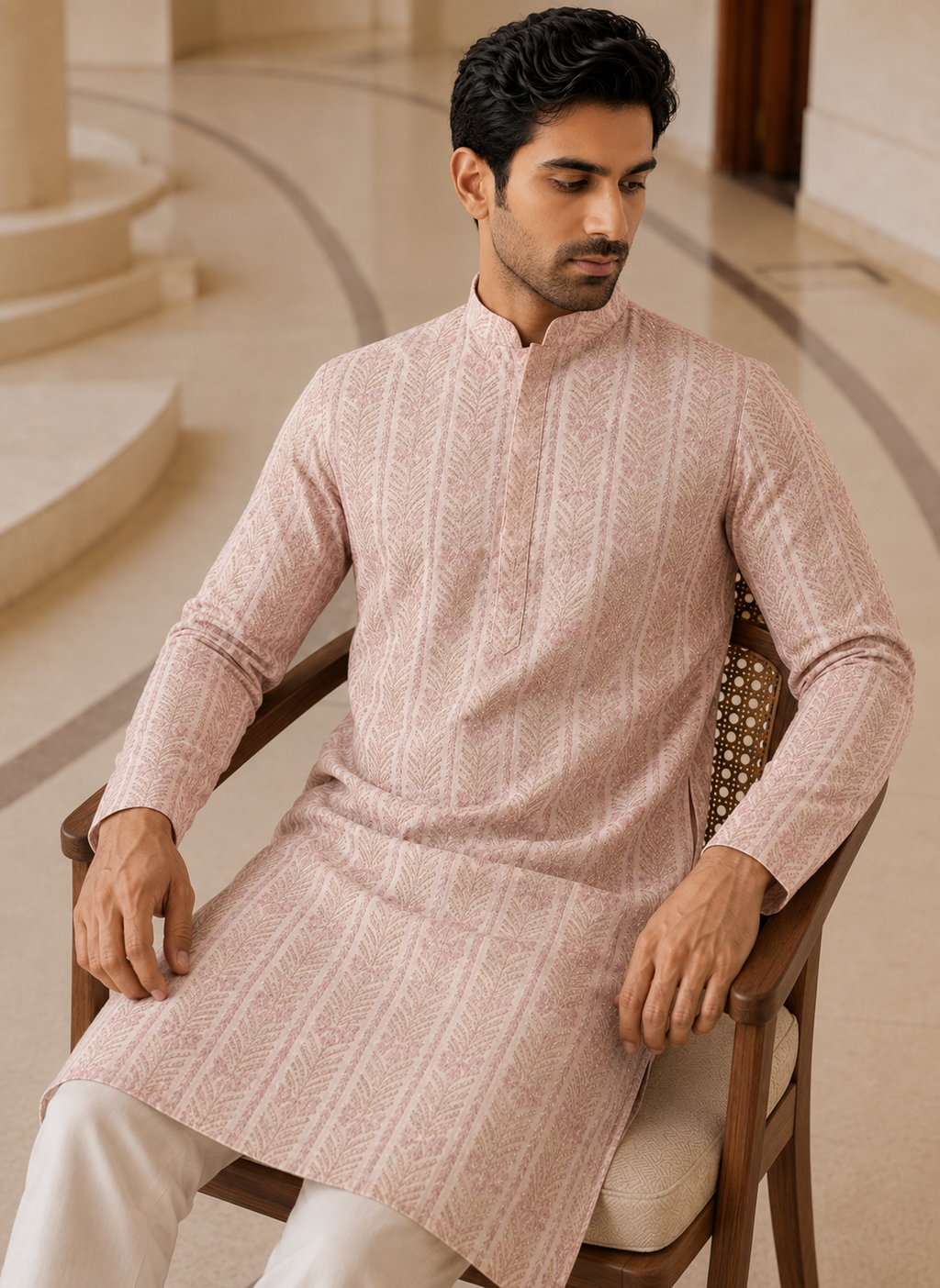 Heritage Rose Gold Embroidered Kurta