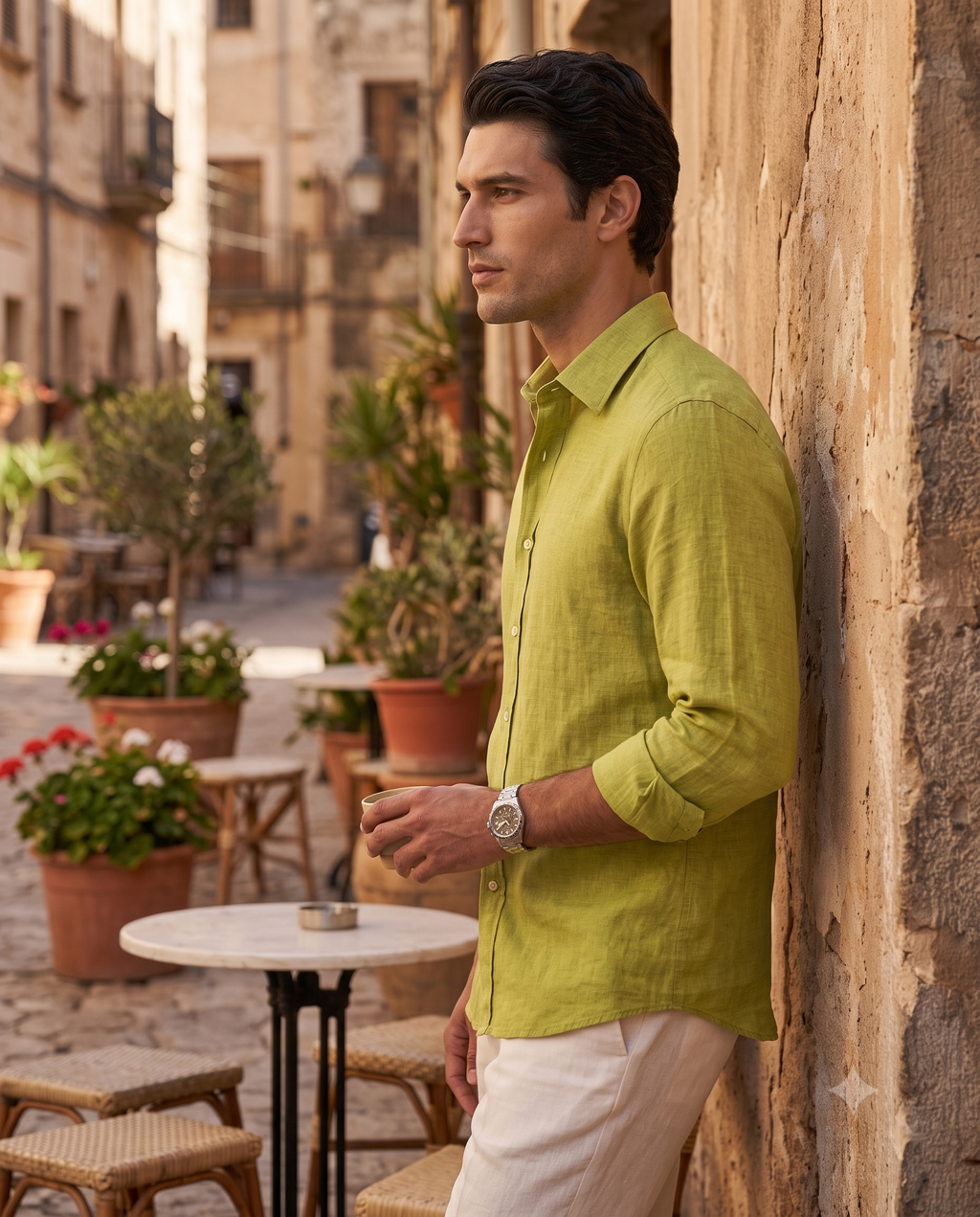 Riviera Olive Linen Shirt