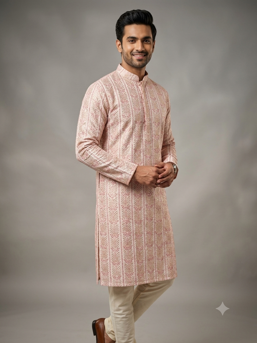 Heritage Rose Gold Embroidered Kurta
