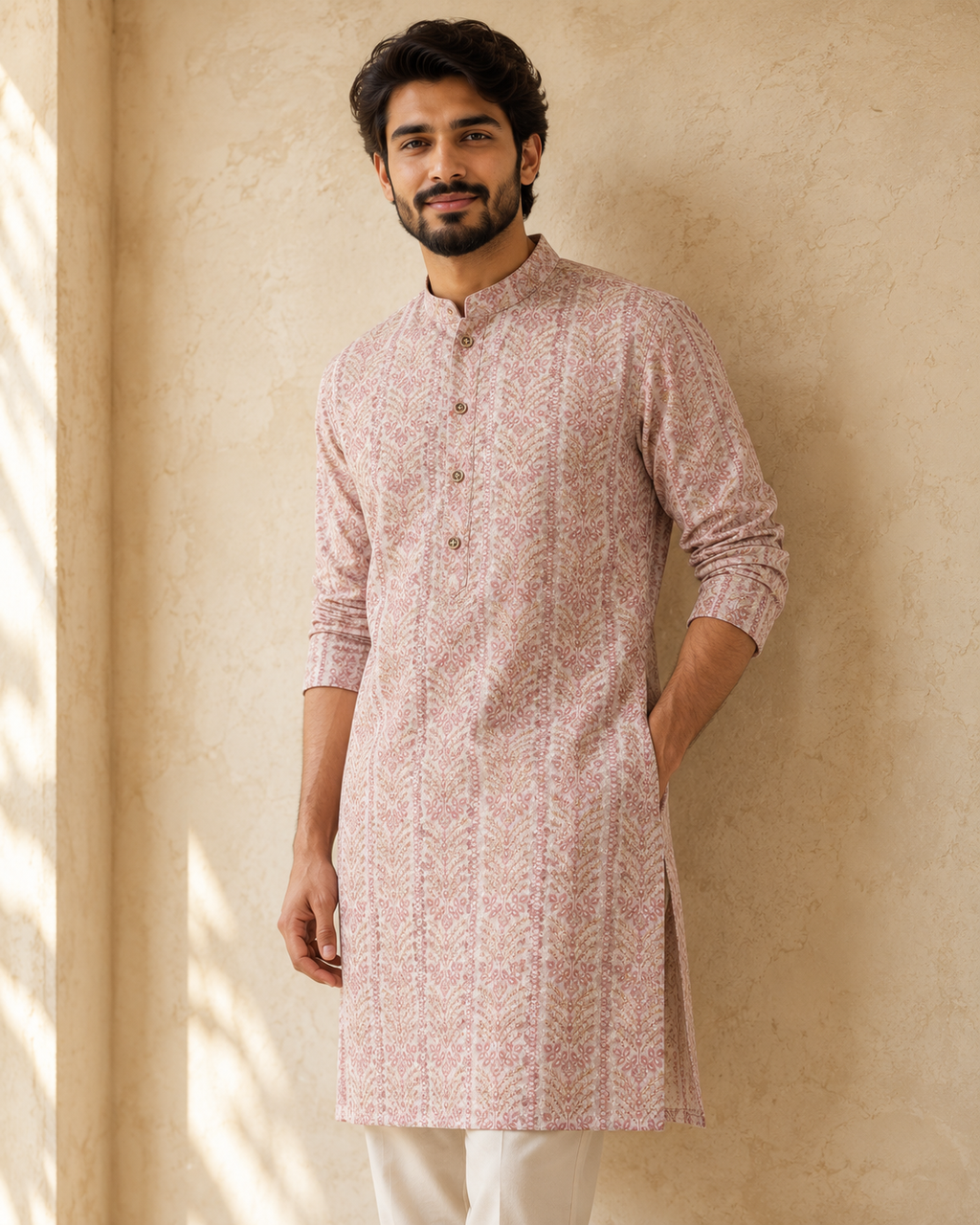 Heritage Rose Gold Embroidered Kurta