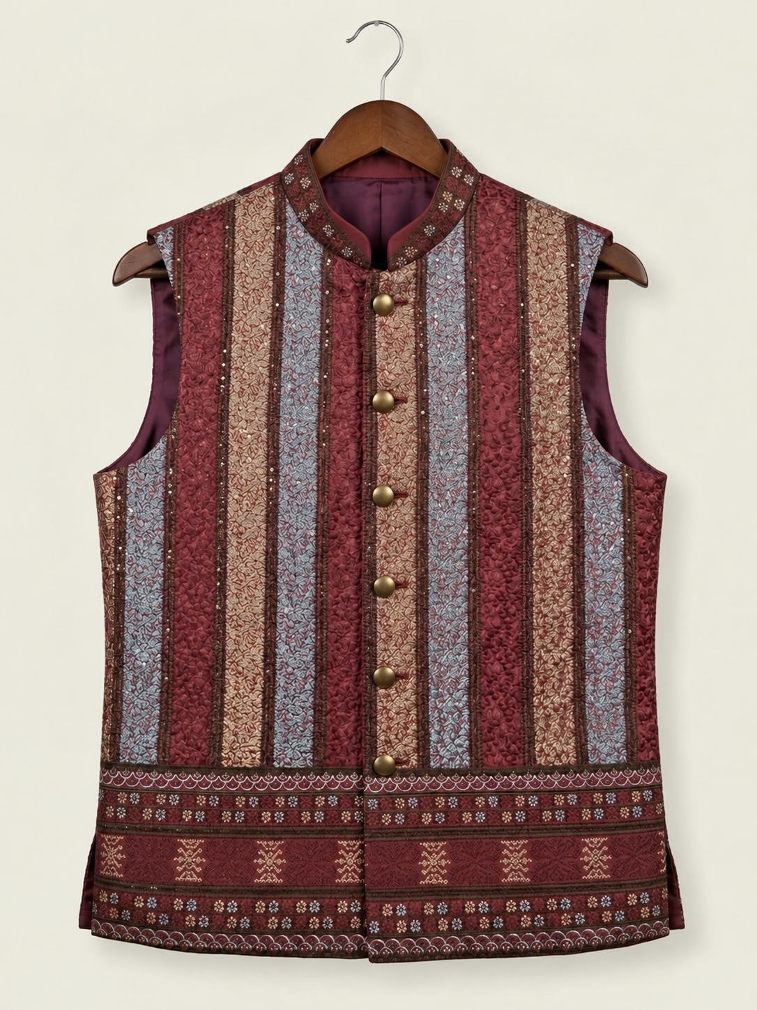 Burgundy Multi-Stripe Silk-Blend Jacket