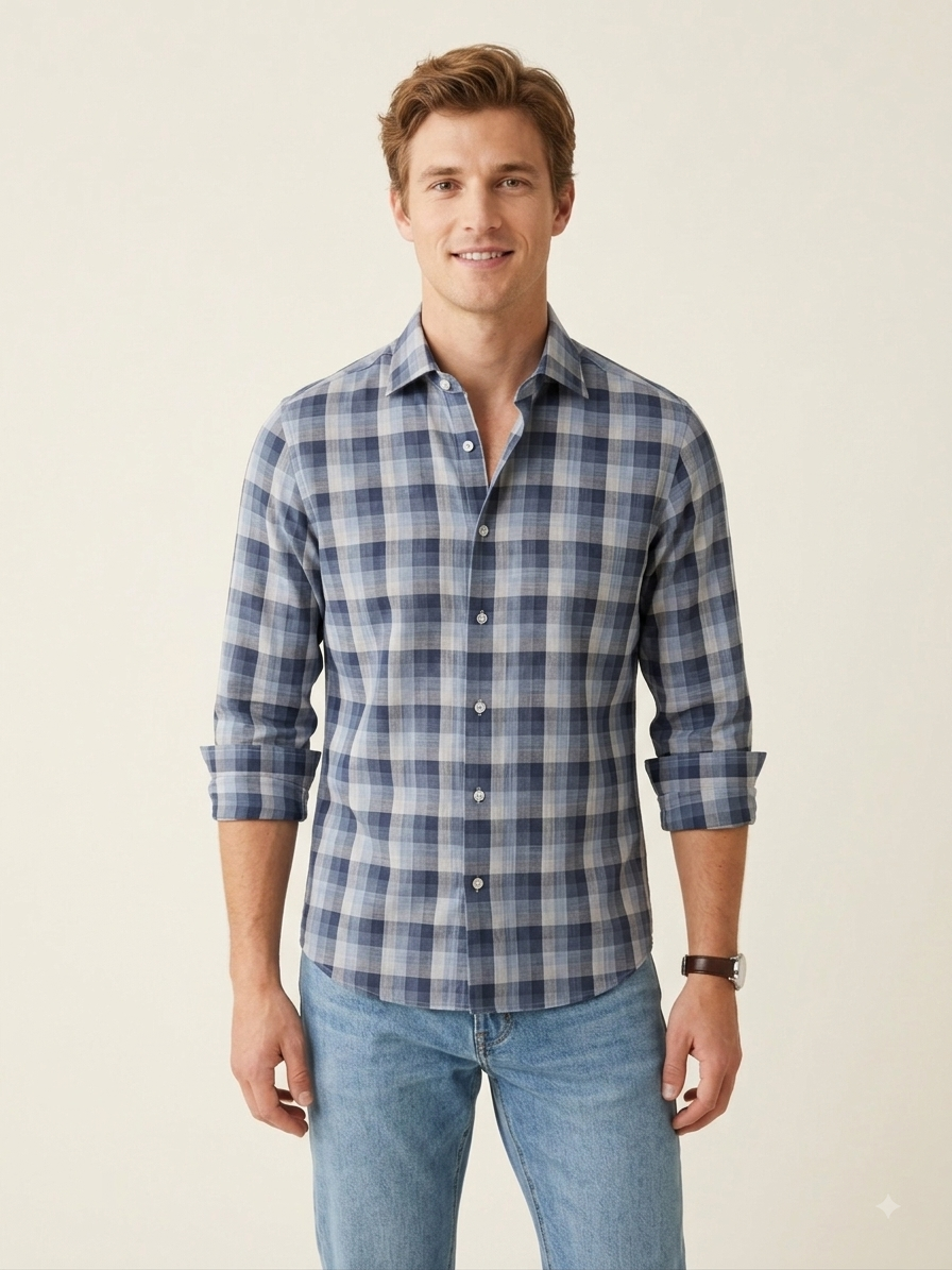 Faded Navy Plaid Weekend Shirt
