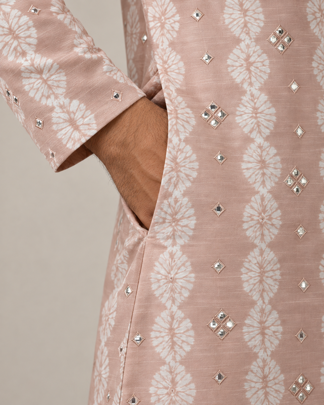 Dusty Rose Shibori Stripe Mirror Work Kurta