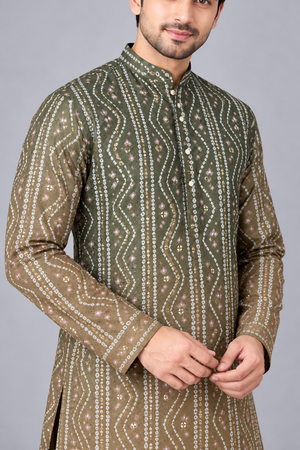 Ethnic Olive Green Bandhej Kurta