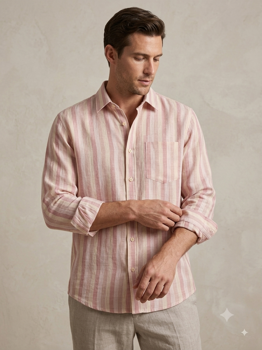Pastel Striped Pure Linen Shirt