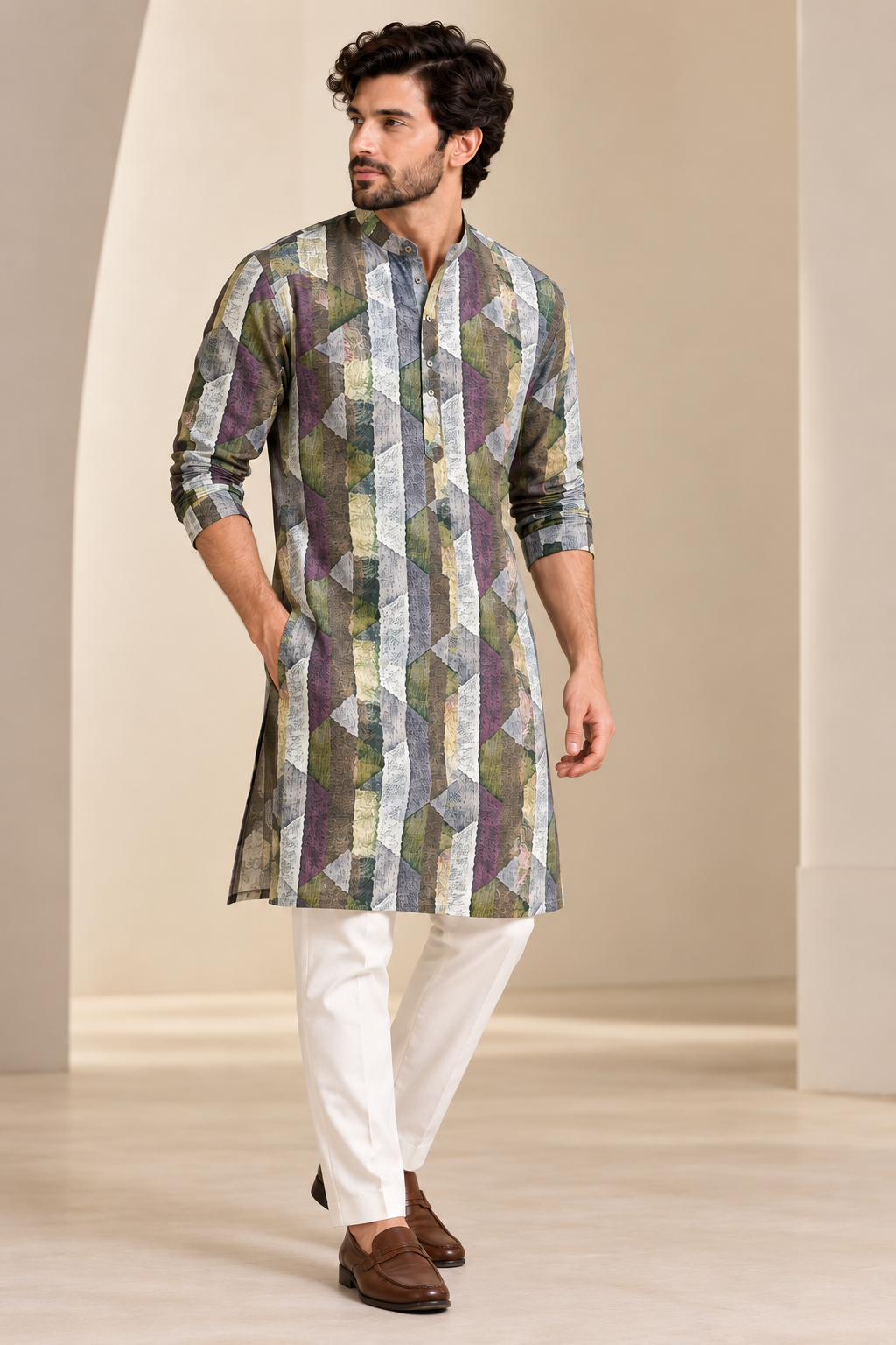 Earthy Mosaic Printed Cotton Kurta