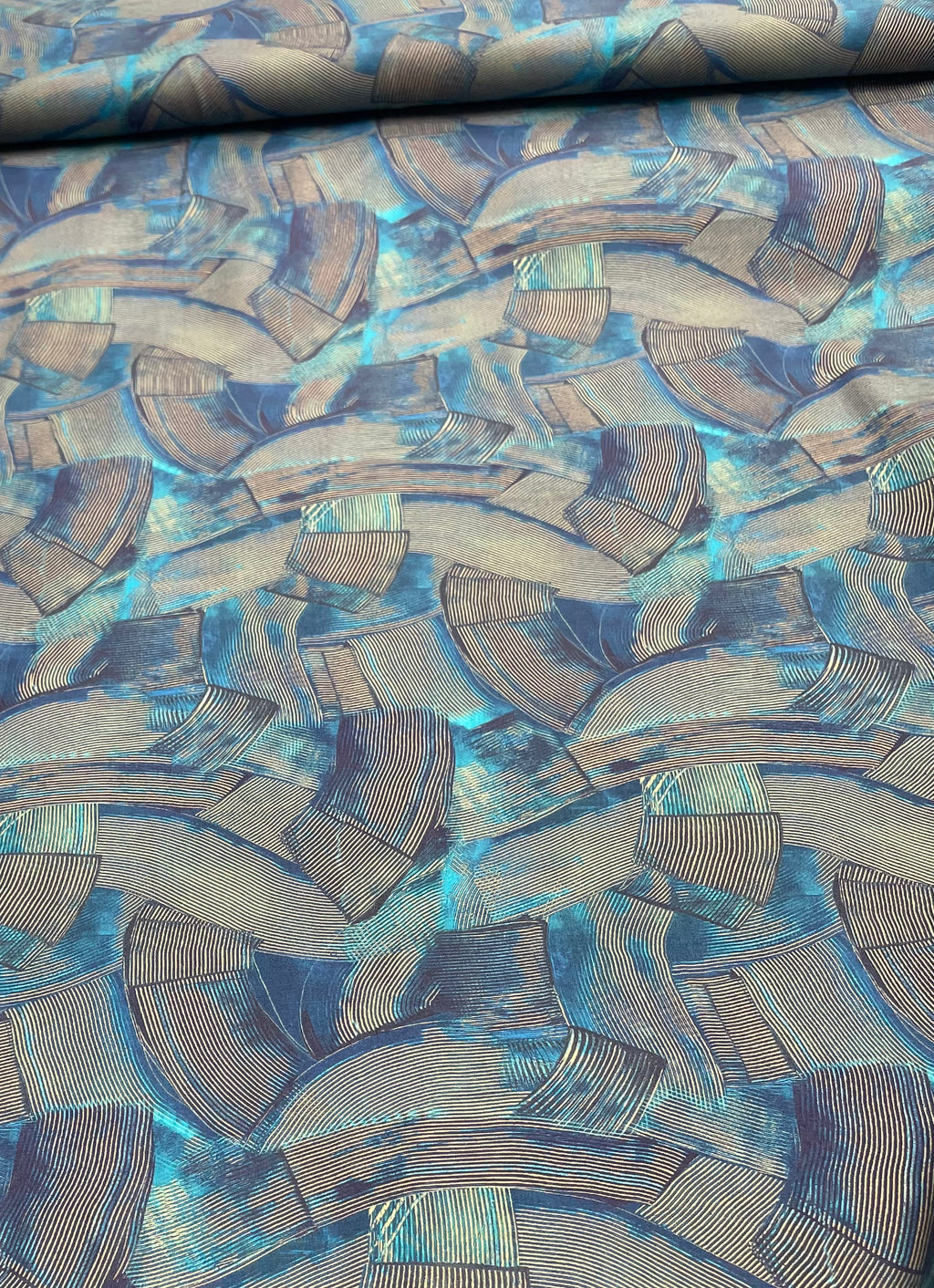 Teal Geometric Digital Print Pure Cotton Shirt