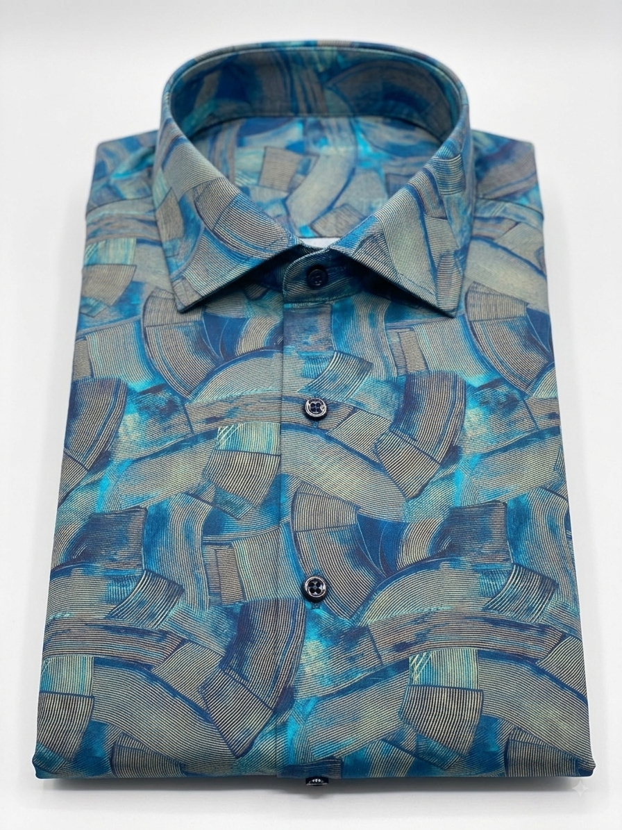 Teal Geometric Digital Print Pure Cotton Shirt