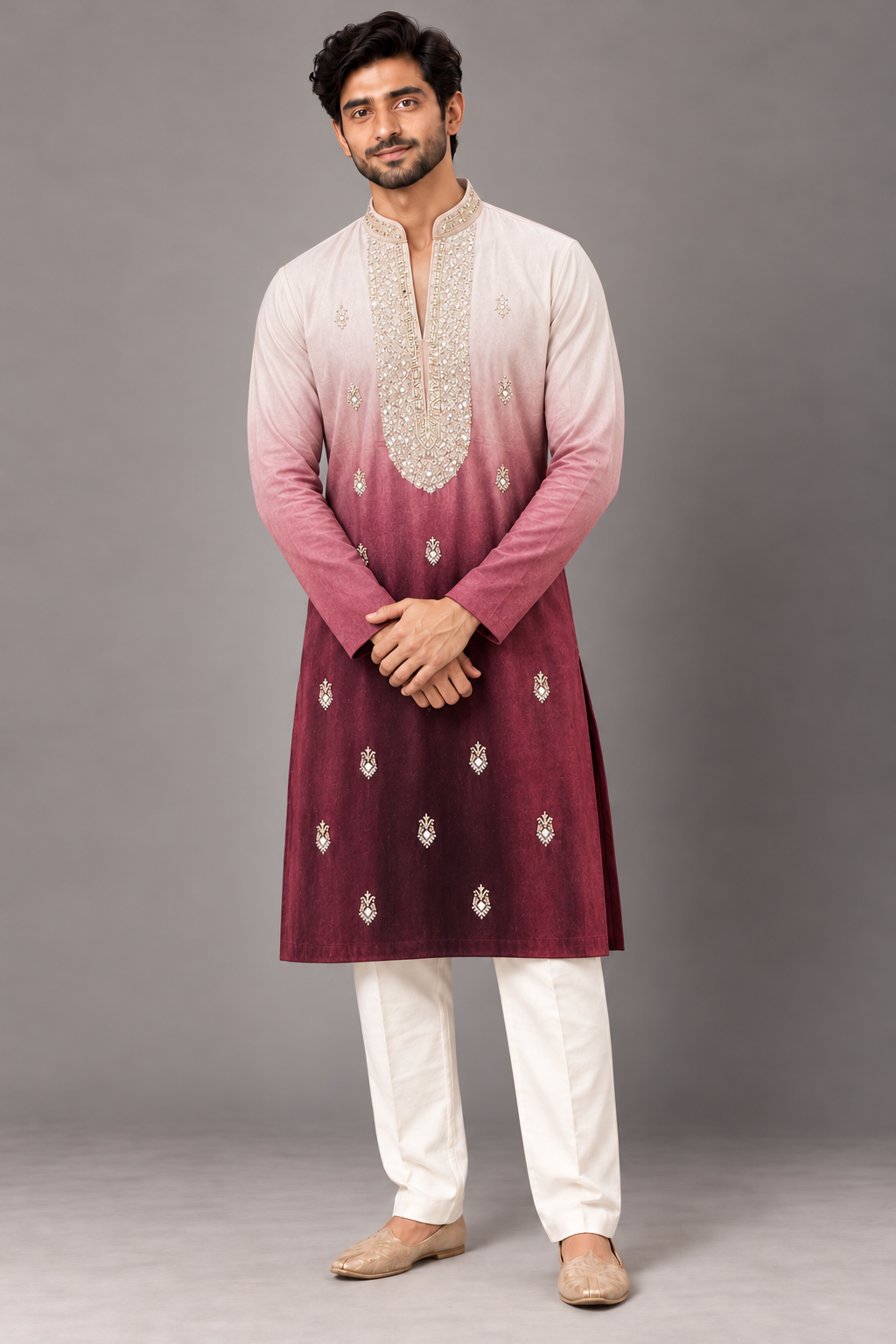 Crimson Fade Work Kurta