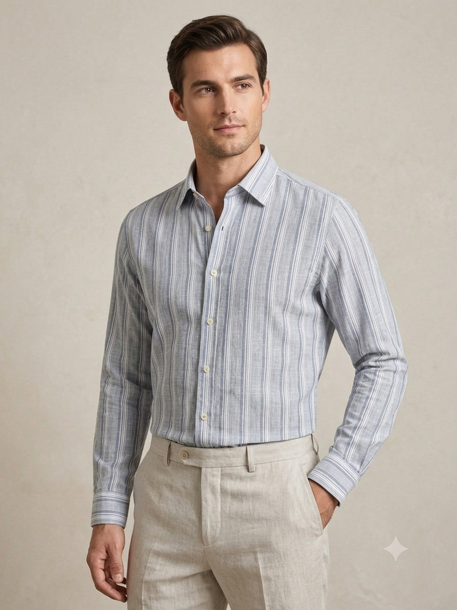 Pure Cotton Slub Striped Shirt