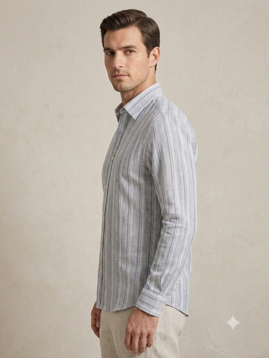 Pure Cotton Slub Striped Shirt