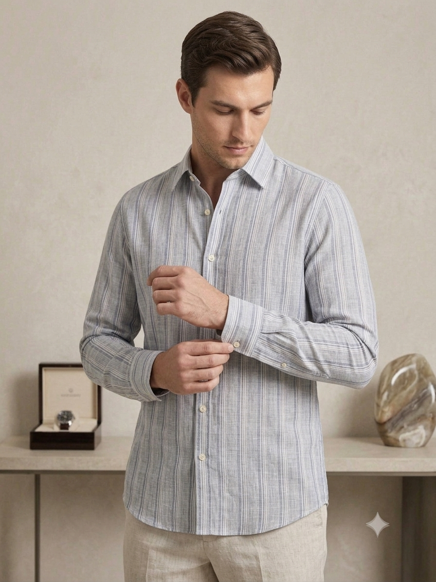 Pure Cotton Slub Striped Shirt