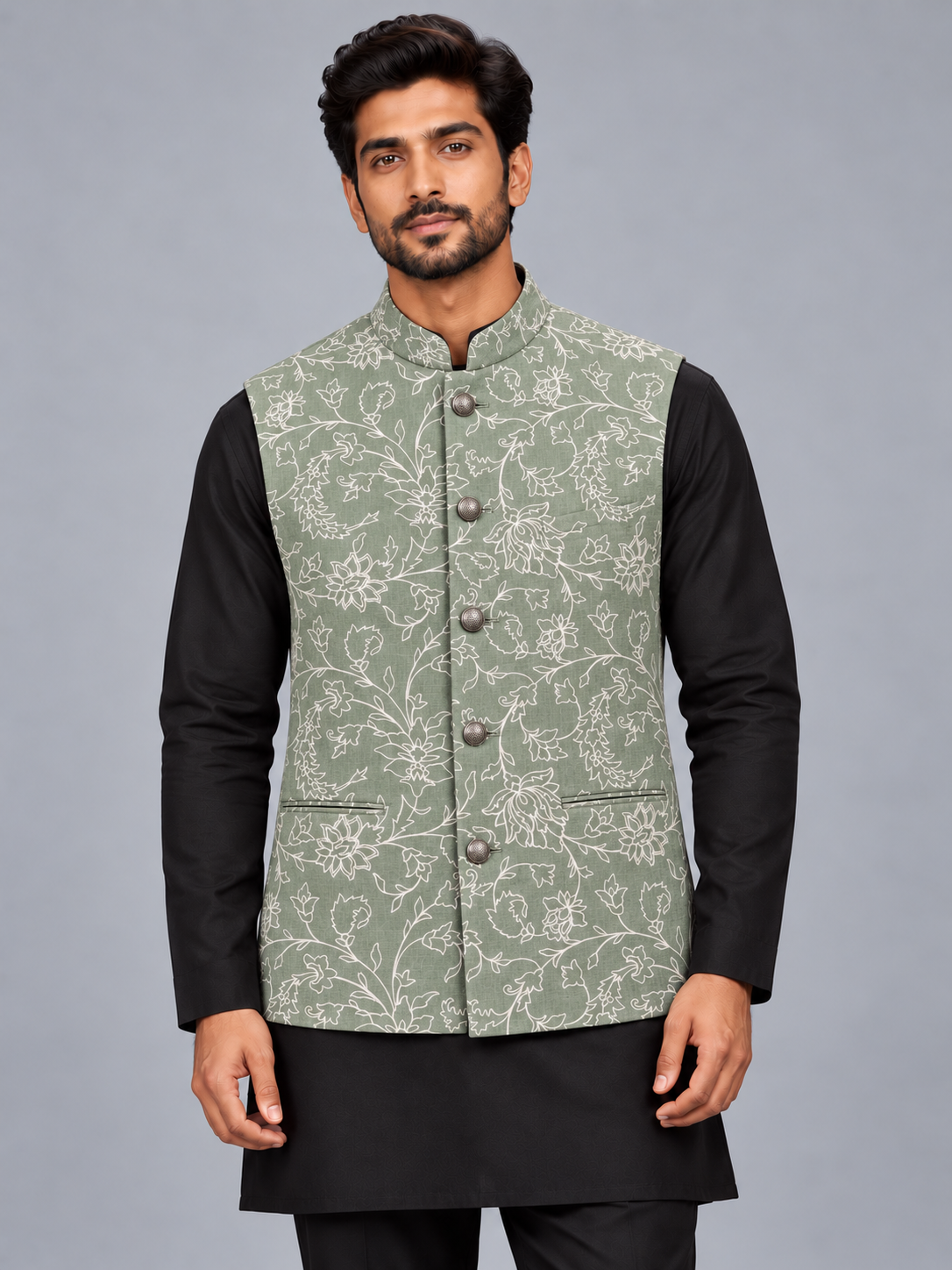 Soft Mint Vine-Traced Jacket