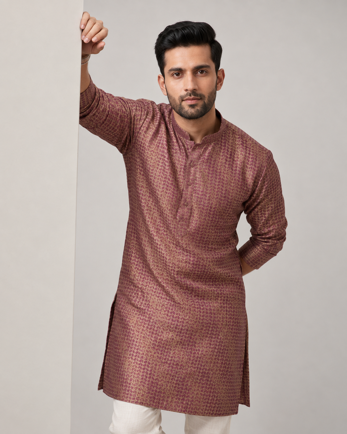 Dusty Mauve Jacquard Woven Silk Kurta