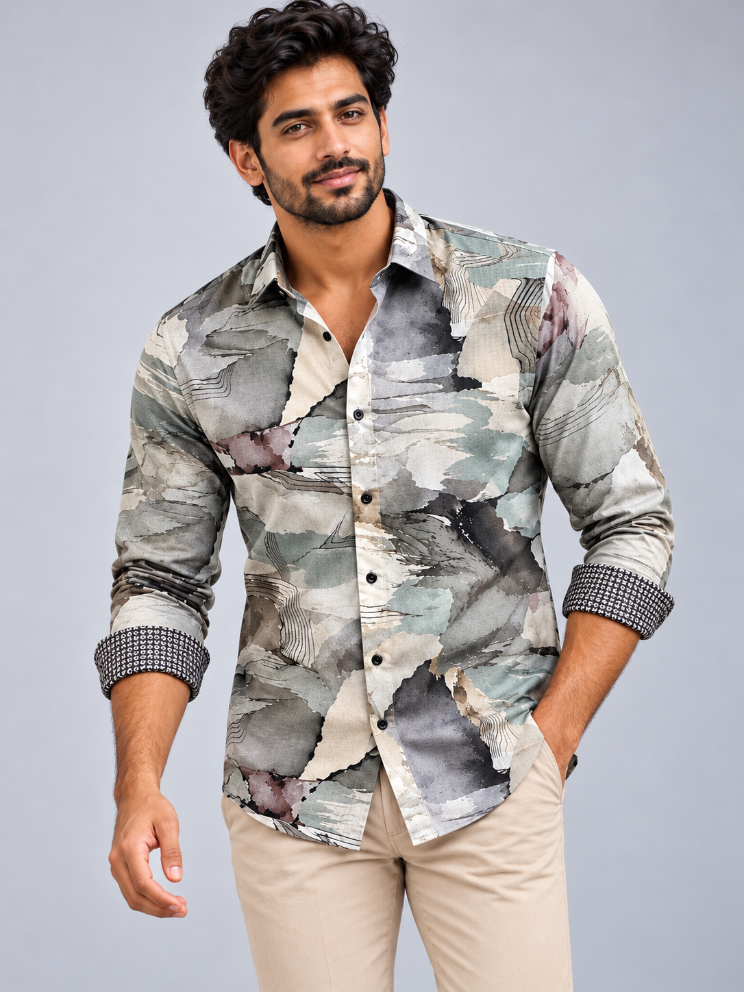 Impressionist Shirt in Earthy Sage & Charcoal Shirt
