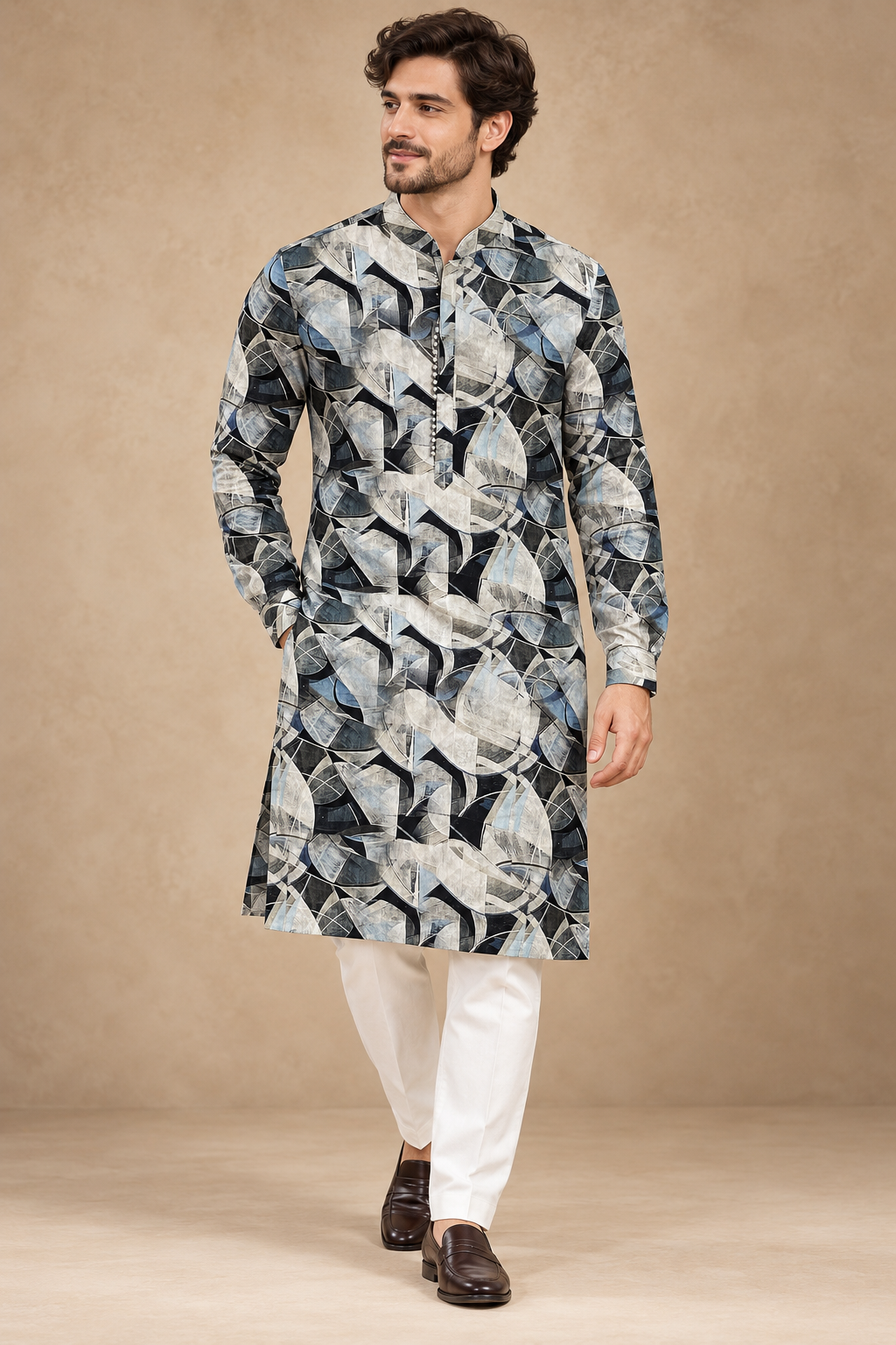 Abstract Mosaic Print Kurta