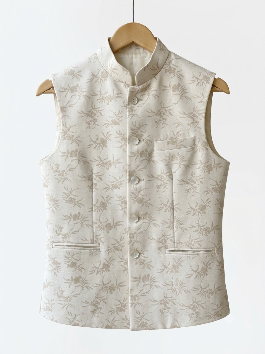 Ivory Floral Brocade Bandi Jacket