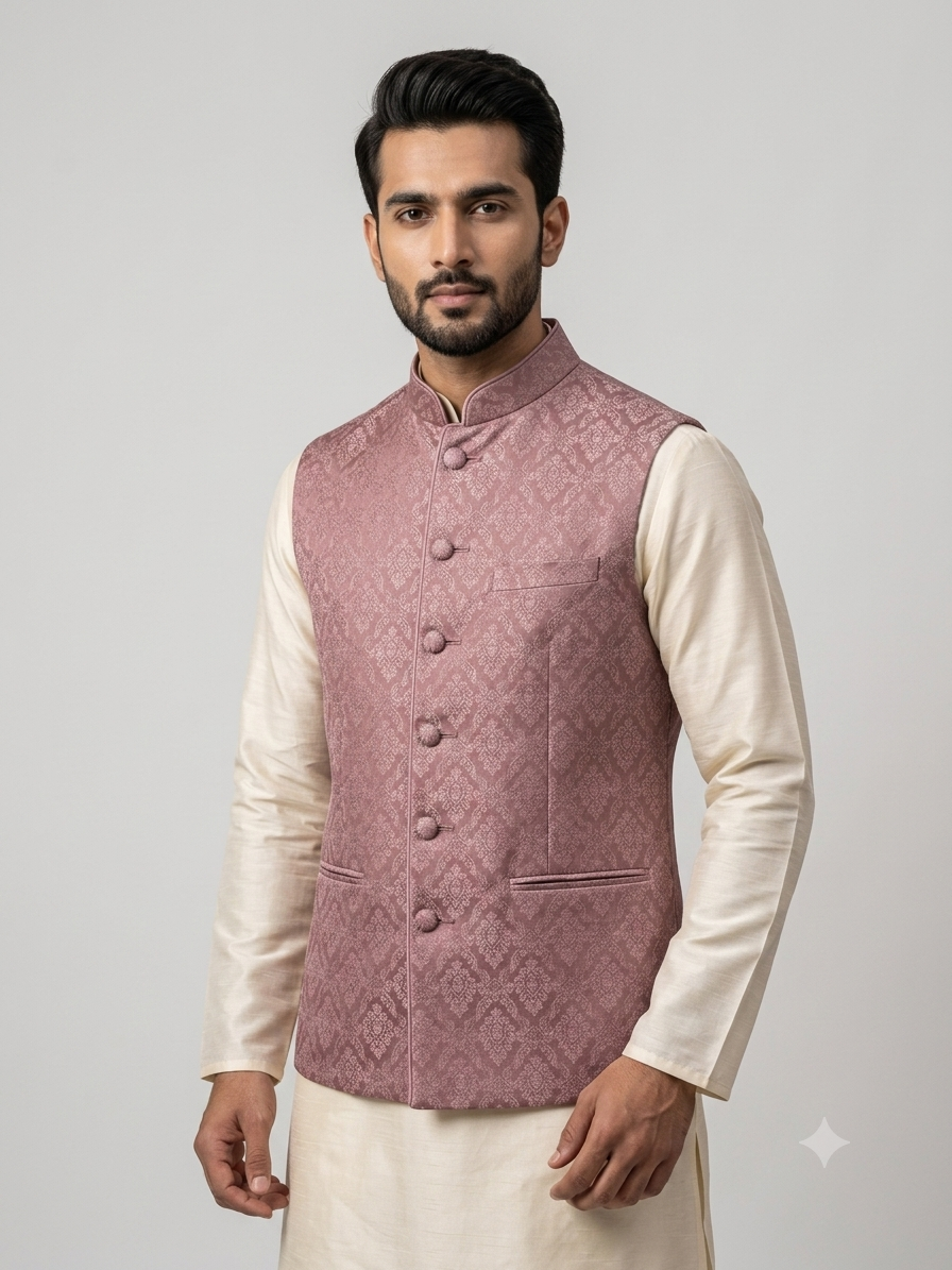 Mauve Damask Brocade Bandi Jacket