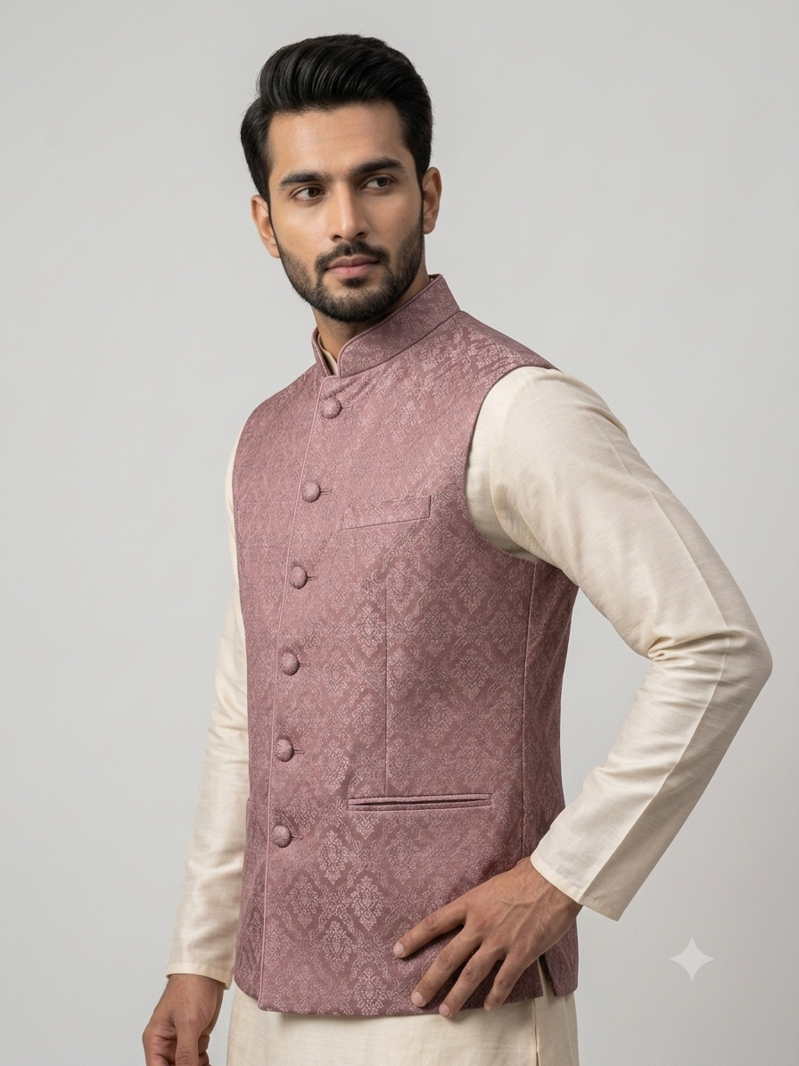 Mauve Damask Brocade Bandi Jacket