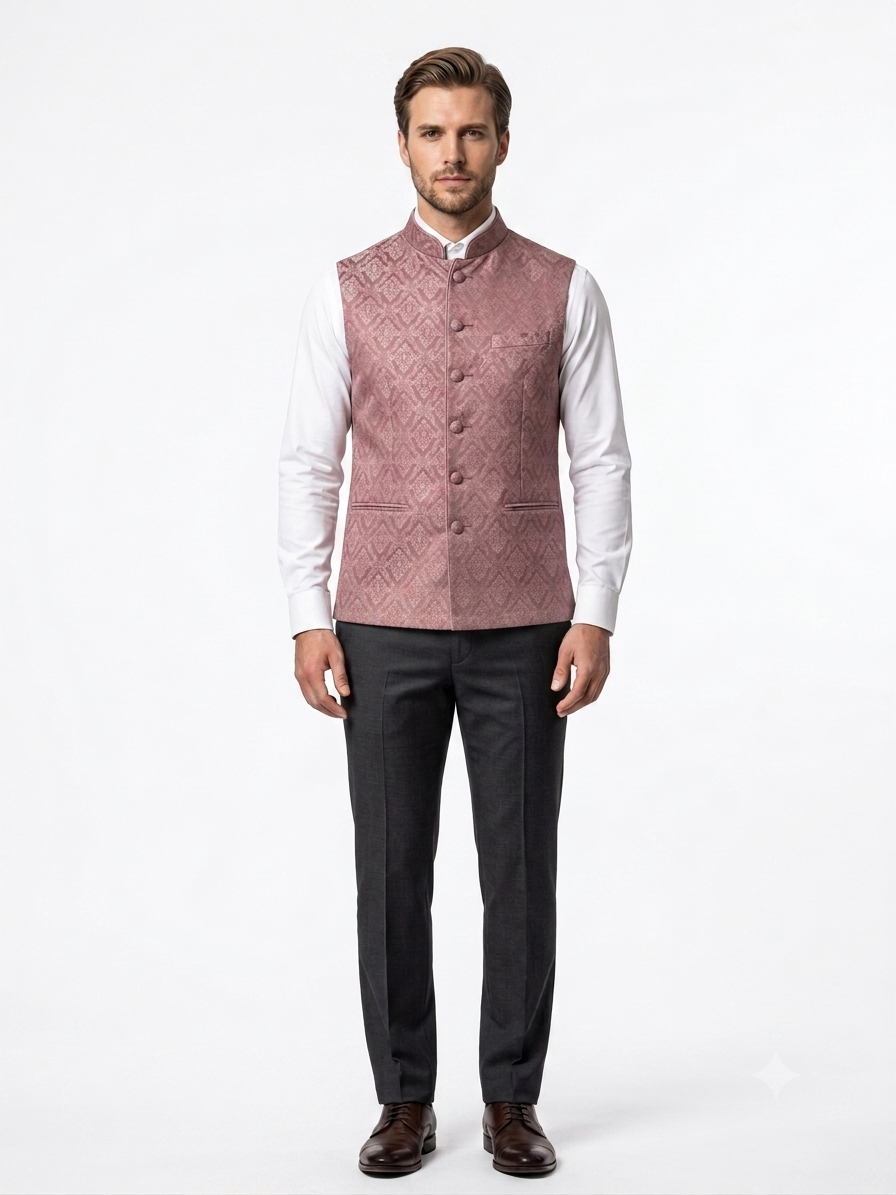 Mauve Damask Brocade Bandi Jacket