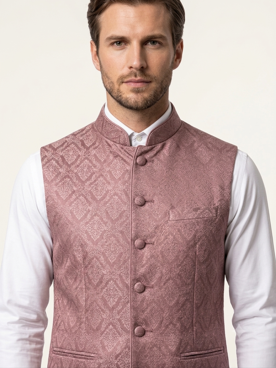 Mauve Damask Brocade Bandi Jacket